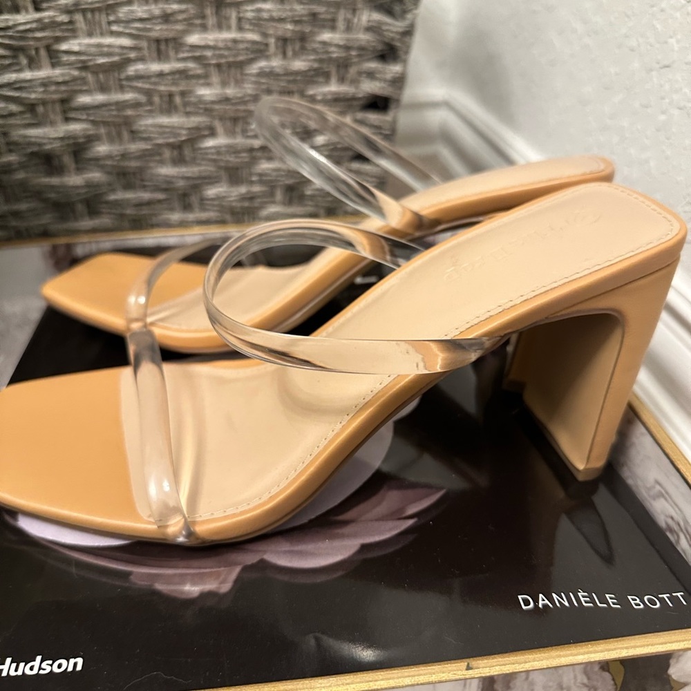 Clear strap nude heels